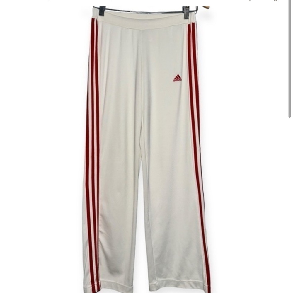 Adidas Women’s Size S Cream Ivory Red 3 Three Stripe Knit Wide Leg Pull On Pants